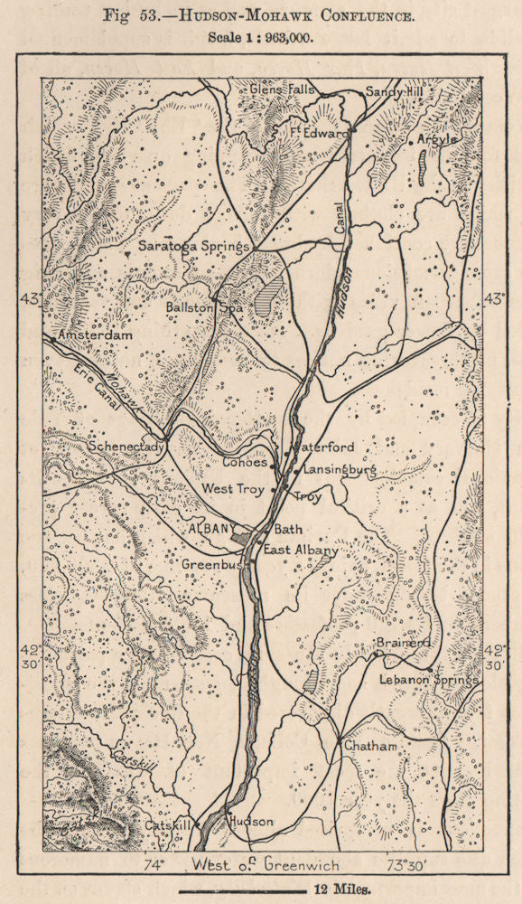 Hudson-Mohawk confluence. New York 1885 old antique vintage map plan chart